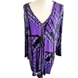 Cable & Guage Purple Abstract Geometric Blouse Size XL